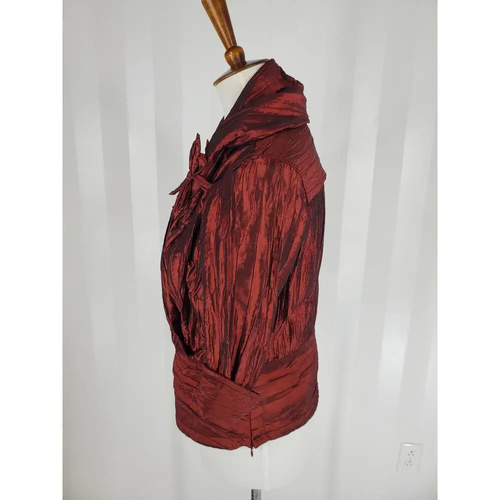 ESSENTIALS BY MILANO Women's Burgundy Rouched Blouse Sz M - Picture 3 of 10
